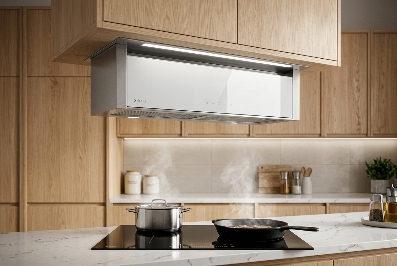 CAPPA AD INCASSO ELICA BOX IN PLUS ACCIAIO INOX E VETRO BIANCO CLASSE B