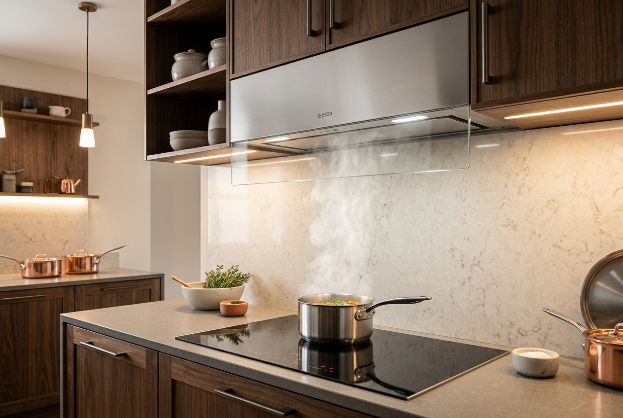 CAPPA AD INCASSO ELICA BOX IN PLUS ACCIAIO INOX E VETRO BIANCO CLASSE B