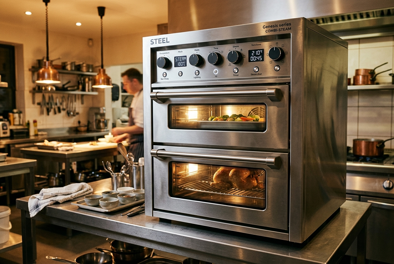 DOPPIO FORNO MULTIFUNZIONE COMBI-VAPORE STEEL SERIE GENESI GFFE6-S ACCIAIO INOX 60x90